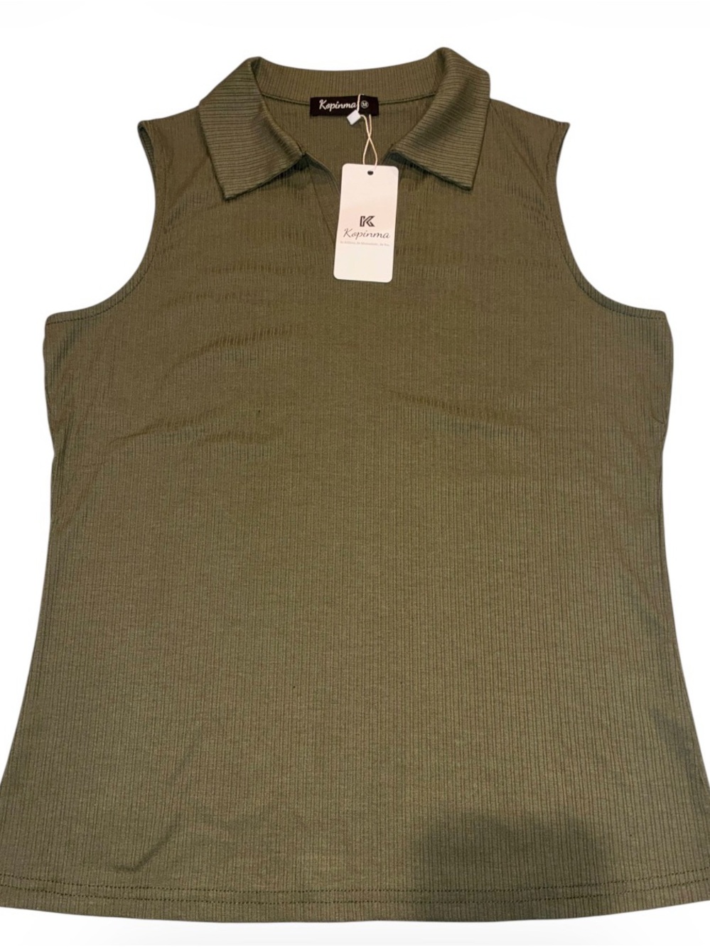 Sleeveless Collared Ribbed Tank Top - Olive